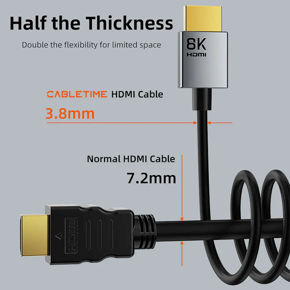 Cabletime - Ch14L 2M 8K @60Hz HDMI 2.1 Ultra Slim Cable (Ct-Shd8K-Ag2) - Cabletime - Ch14L 2M 8K ...