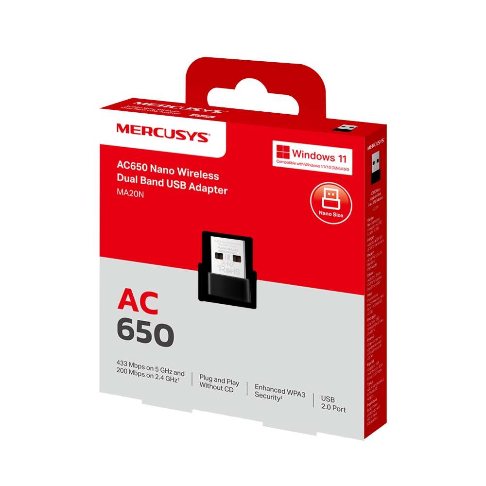 Mercusys - MA20N AC650 Nano Wireless Dual Band USB Adapter - Mercusys - MA20N AC650 Nano Wireless...