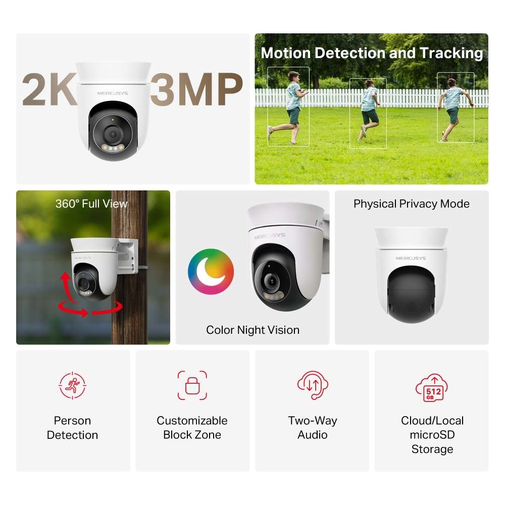 Mercusys - 2K 3MP Pan Tilt WiFi Camera - Mercusys - 2K 3MP Pan Tilt WiFi Camera