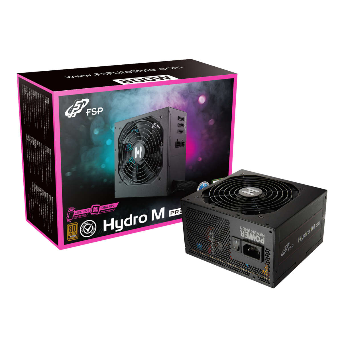 FSP - Hydro M Pro 800W 80Plus Bronze Gen5 Semi-modular Power Supply - FSP - Hydro M Pro 800W 80Pl...