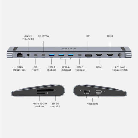 Unitek - D1106a | Uhub15+ Usb Type-C Triple 4k KVM Port Replicator Pedestal - Unitek - D1106a | U...