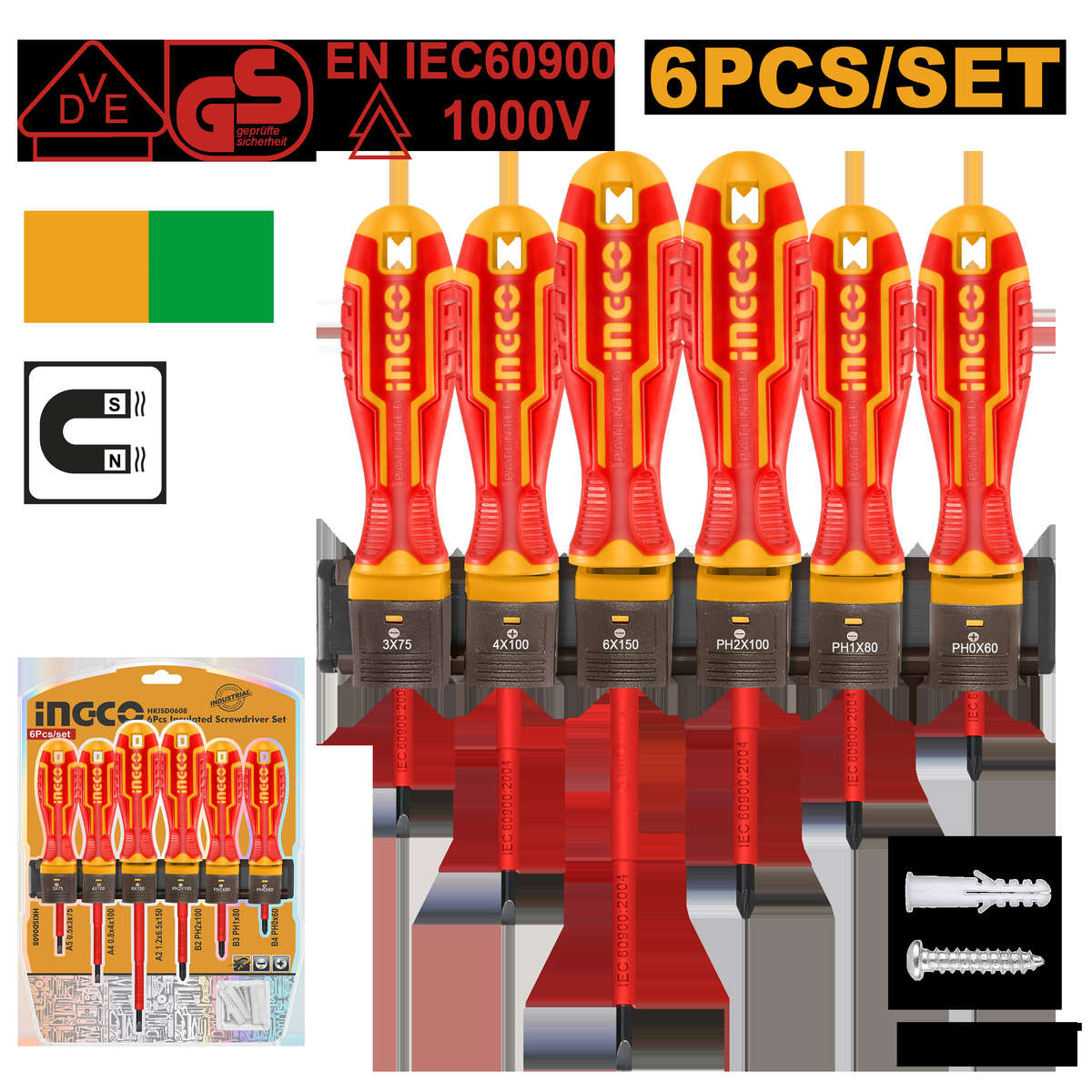 Ingco - Insulated Screwdriver Set (6 Pieces) - Ingco - Insulated Screwdriver Set (6 Pieces)