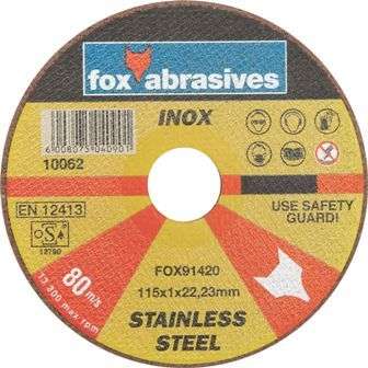 Fox Tools - Abrasive Cutting Disc Stainless Steel - 115 x 1.0mm - Fox Tools - Abrasive Cutting Di...