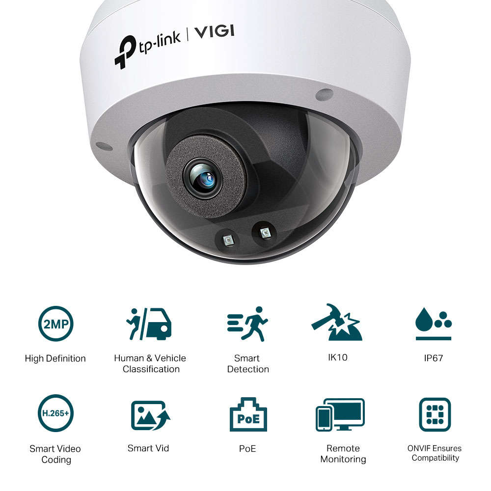 Tp-Link - Vigi C220I 2MP Dome Camera Smart Detection, IR Night Vision 2.8mm - Tp-Link - Vigi C220...