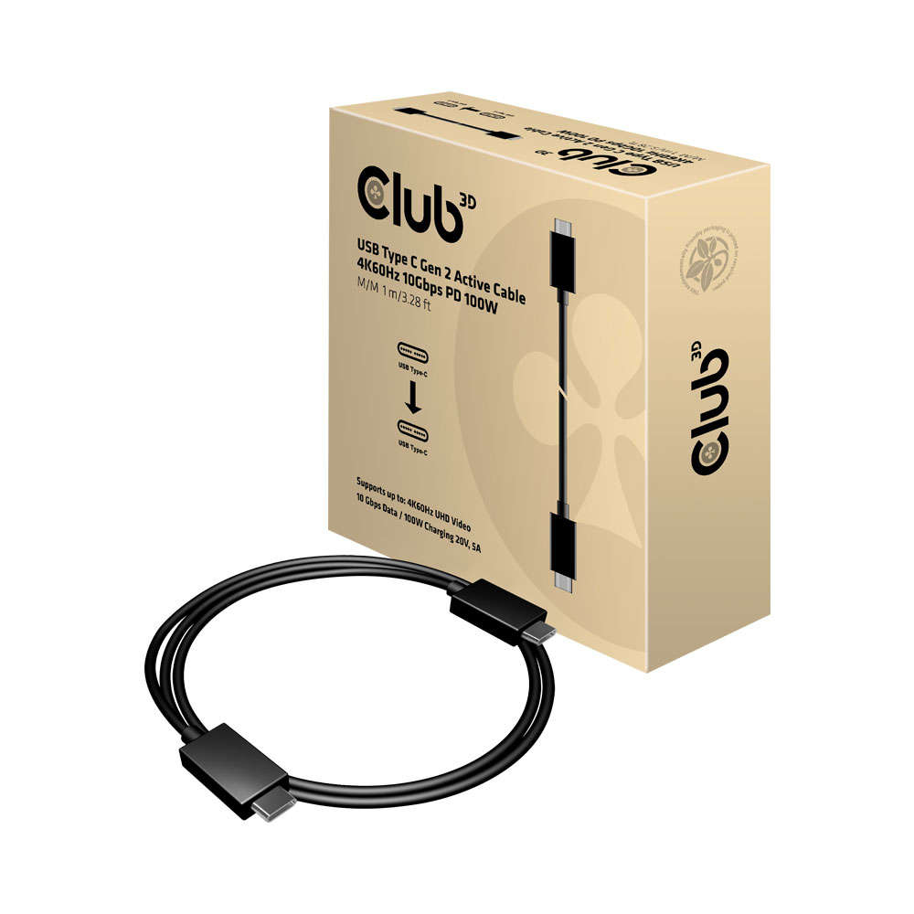 CLUB3D - 1M Type-C Gen2 1M Active Cable Male To Male - CLUB3D - 1M Type-C Gen2 1M Active Cable Ma...