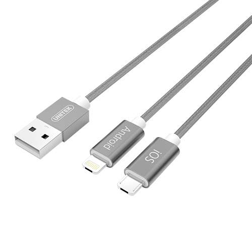 Unitek - 1.5m 2 in 1 Micro & Lightning Cable - Grey - Unitek - 1.5m 2 in 1 Micro & Lightning Cabl...