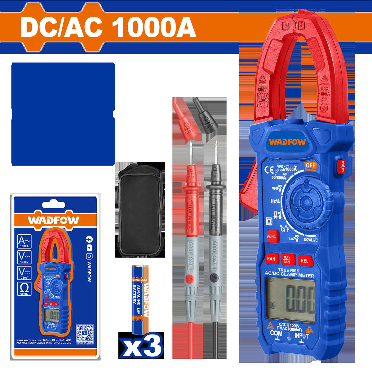 Wadfow - Digital LCD (DC/AC) Clamp Meter - 6000 Counts -WDM65085 - Wadfow - Digital LCD (DC/AC) C...