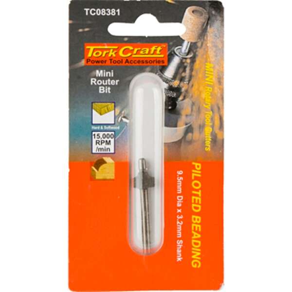 Tork Craft - Mini Router Bit 9.5mm Piloted Beading 3.2mm Shank - Tork Craft - Mini Router Bit 9.5...