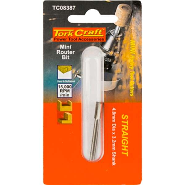 Tork Craft - Mini Router Bit 4.8mm Straight 3.2mm Shank - Tork Craft - Mini Router Bit 4.8mm Stra...