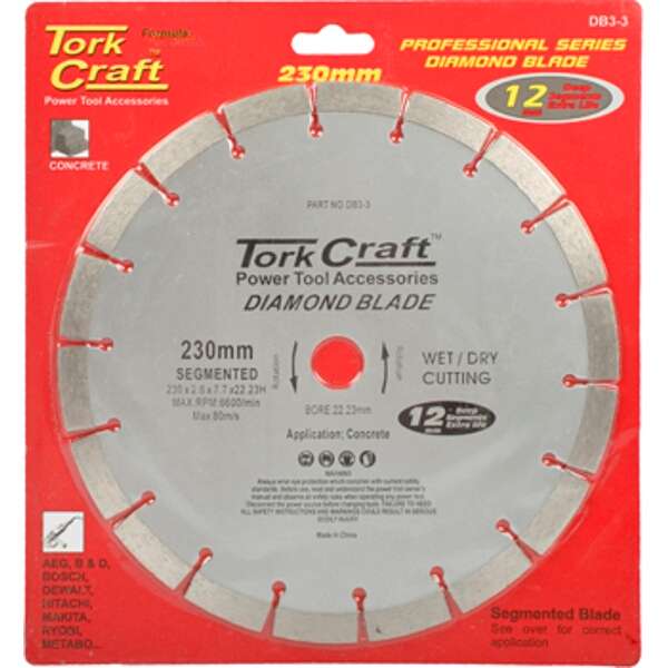 Tork Craft - Diamond Blade Segmented 230mm For Concrete 12mm Deep Segments - Tork Craft - Diamond...