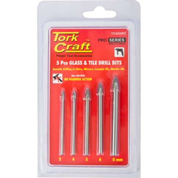 Tork Craft - Glass & Tile Drill Bit Set 5 Pce 3/4/5/6/8 - Tork Craft - Glass & Tile Drill Bit Set...