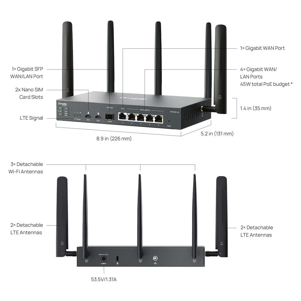 Tp-Link - Omada Er706Wp-4G 4G+ Cat6 Ax3000 Gigabit Vpn Gateway With 4-Port Poe+ - Tp-Link - Omada...