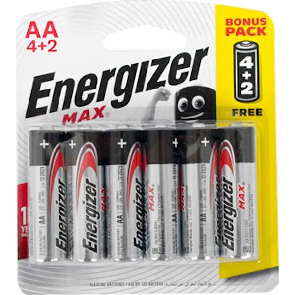 Energizer - 1.5v MAX Alkaline AA Battery Card 4+2 Free - Energizer - 1.5v MAX Alkaline AA Battery...