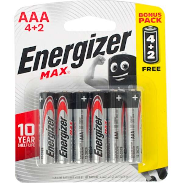 Energizer - 1.5v MAX Alkaline AAA Battery Card 4+2 Free - Energizer - 1.5v MAX Alkaline AAA Batte...