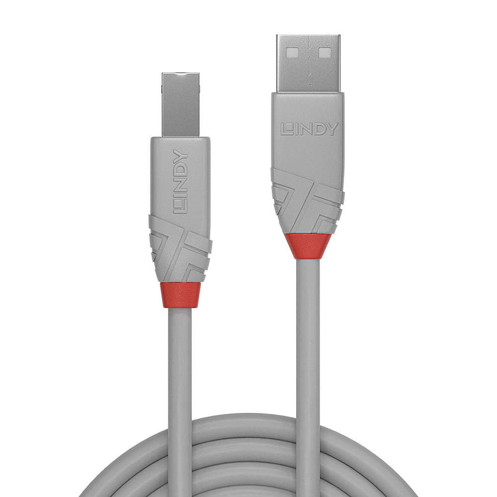 Lindy - 0.5M USB Am To B Cable Anthra Grey (36681) - Lindy - 0.5M USB Am To B Cable Anthra Grey (...