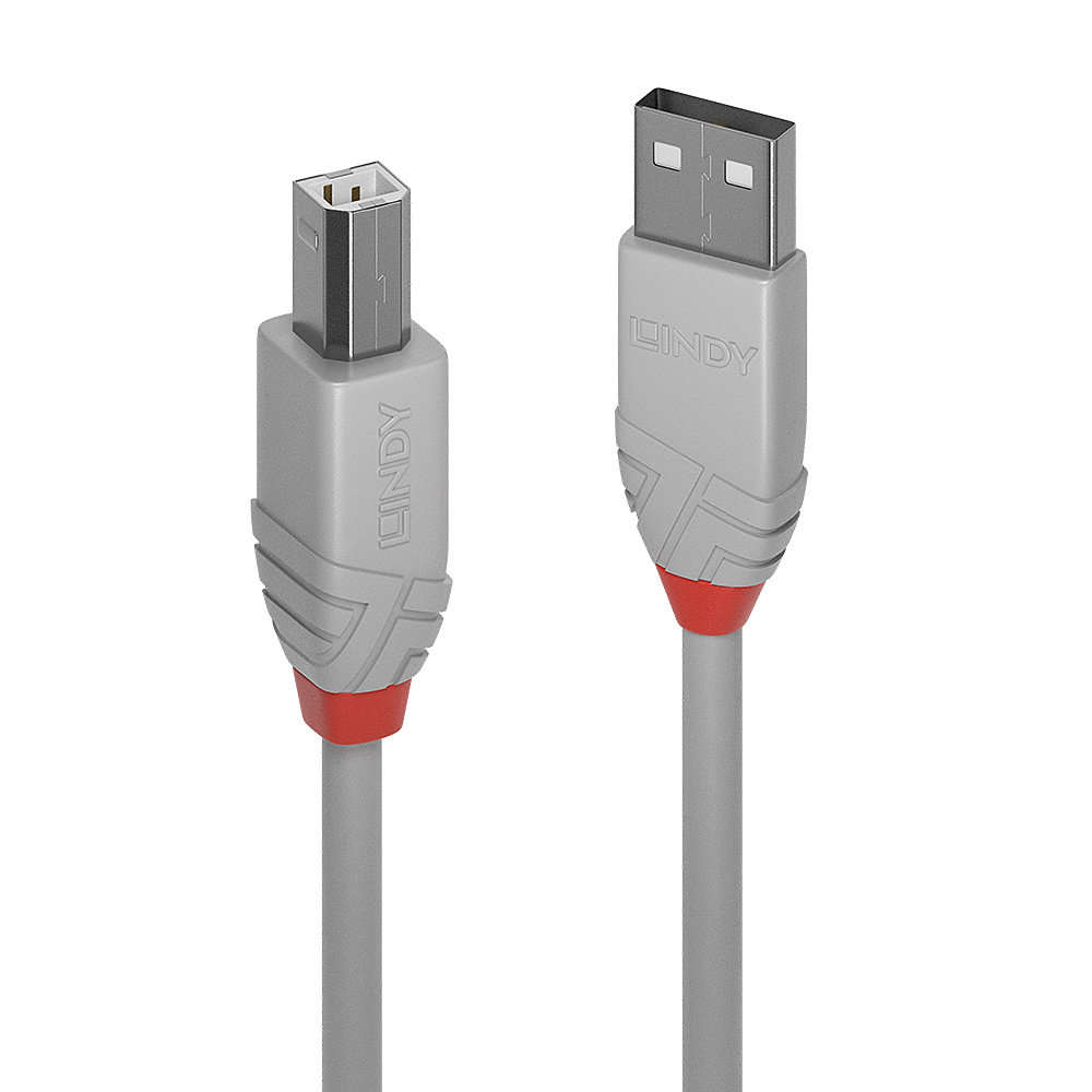 Lindy - 0.5M USB Am To B Cable Anthra Grey (36681) - Lindy - 0.5M USB Am To B Cable Anthra Grey (...