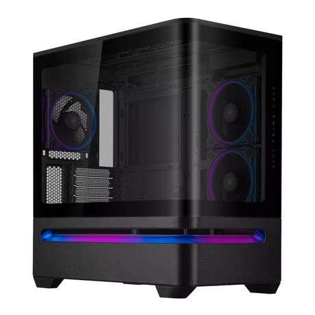 Asus - Prime AP202 ARGB Curved Tempered Glass Micro-ATX Chassis  Black - Asus - Prime AP202 AR...