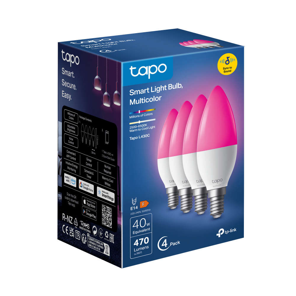 TP-Link TAPO - Tp-Link - TAPO - L430C E14 Smart Wi-Fi Light Bulb (4-Pack) - TP-Link TAPO - Tp-Lin...