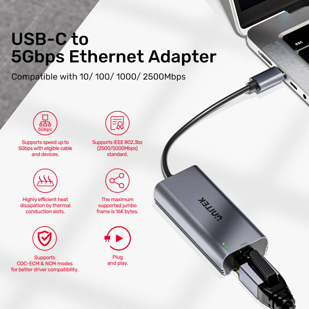 Unitek - U1343A Usb3.2 Gen2 Type-C To 5Gbps Ethernet Adapter - Unitek - U1343A Usb3.2 Gen2 Type-C...