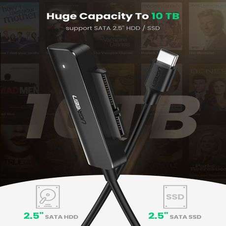 Ugreen - CM321 USB Type-C to 2.5" SATA HDD/SSD Converter Cable 5Gbps-Black - Ugreen - CM321 USB T...