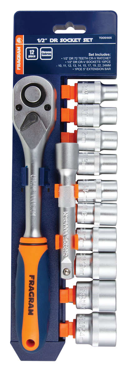 Fragram - Socket Set 1/2" 12 PC CRV - Fragram - Socket Set 1/2" 12 PC CRV