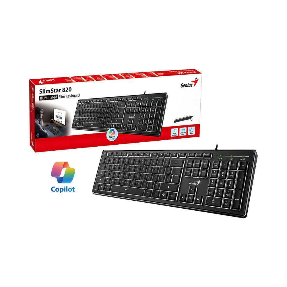 Genius - SlimStar 820 llluminated Slim Copilot AI Keyboard - Genius - SlimStar 820 llluminated Sl...