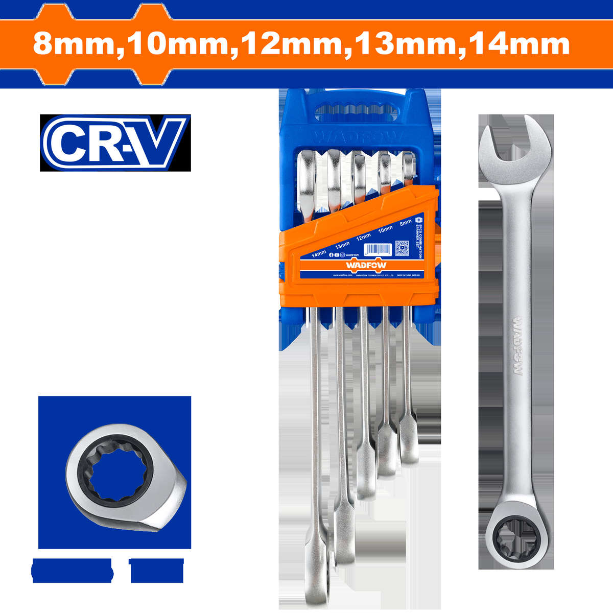 Wadfow - 5Pce Spanner Ratchet Set (Cr-Mo 8-14mm) - Wadfow - 5Pce Spanner Ratchet Set (Cr-Mo 8-14mm)