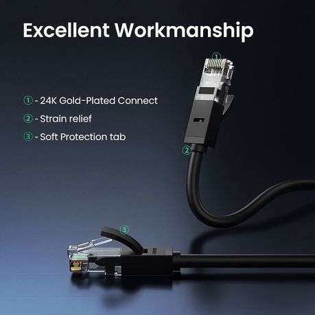 Ugreen - NW102-20158 Cat6 UTP Ethernet Cable 0.5m - Black - Ugreen - NW102-20158 Cat6 UTP Etherne...