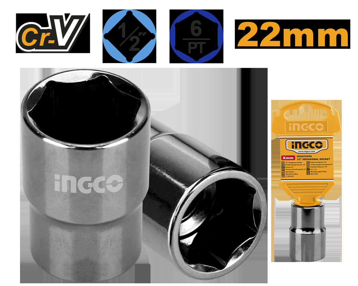 Ingco - HEX Socket - 1/2DR - 6PT - 22mm - Ingco - HEX Socket - 1/2DR - 6PT - 22mm