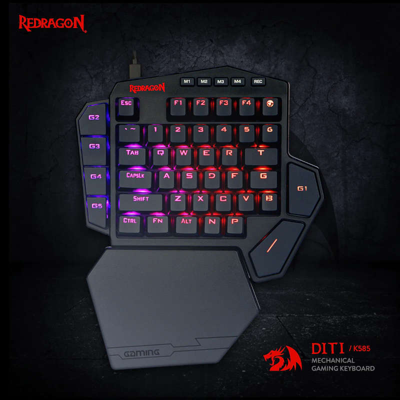 Redragon - Diti Elite Pro One-Handed RGB Wireless Mechanical Gaming Keyboard - Black - Redragon -...