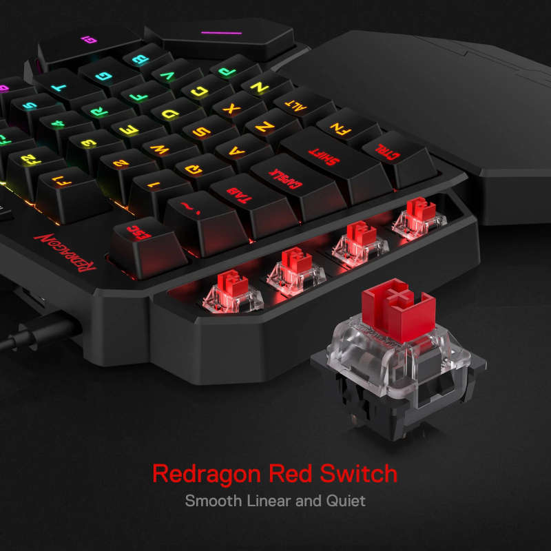 Redragon - Diti Elite Pro One-Handed RGB Wireless Mechanical Gaming Keyboard - Black - Redragon -...
