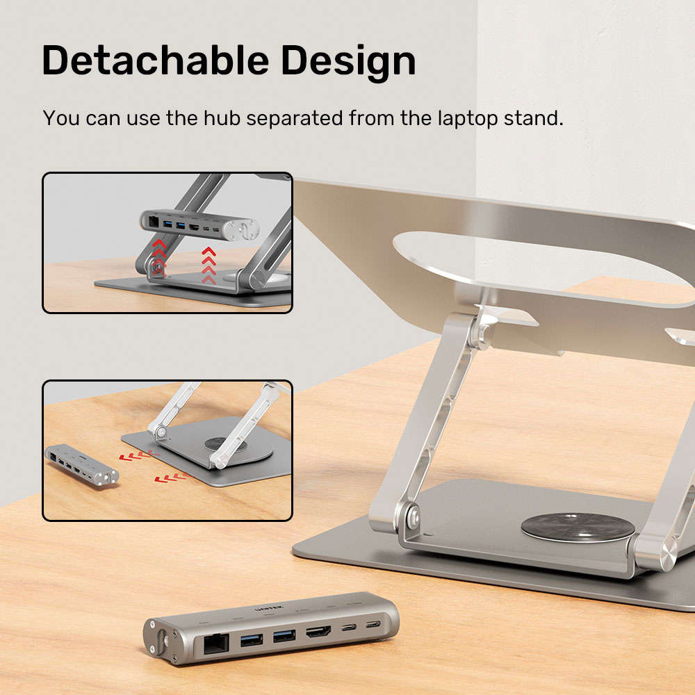 Unitek - 360 Rotating Laptop Stand with Detachable USB-C Docking Station - Unitek - 360 Rotating ...