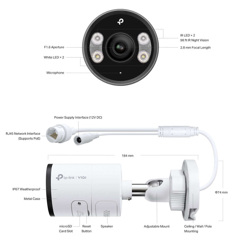 Tp-Link - Vigi Turret IP Camera 5MP Full Color 4mm - Tp-Link - Vigi Turret IP Camera 5MP Full Col...