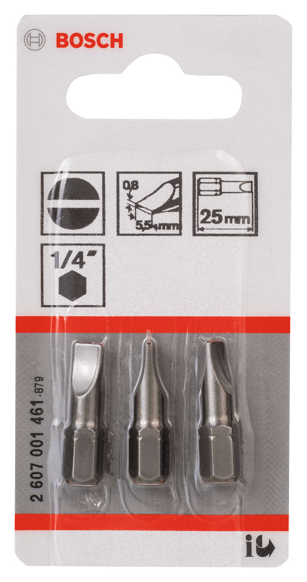 Bosch - Screwdriver bit Extra Hard Slotted 0,8 x 5,5, 25 mm, 3 Pieces - Bosch - Screwdriver bit E...