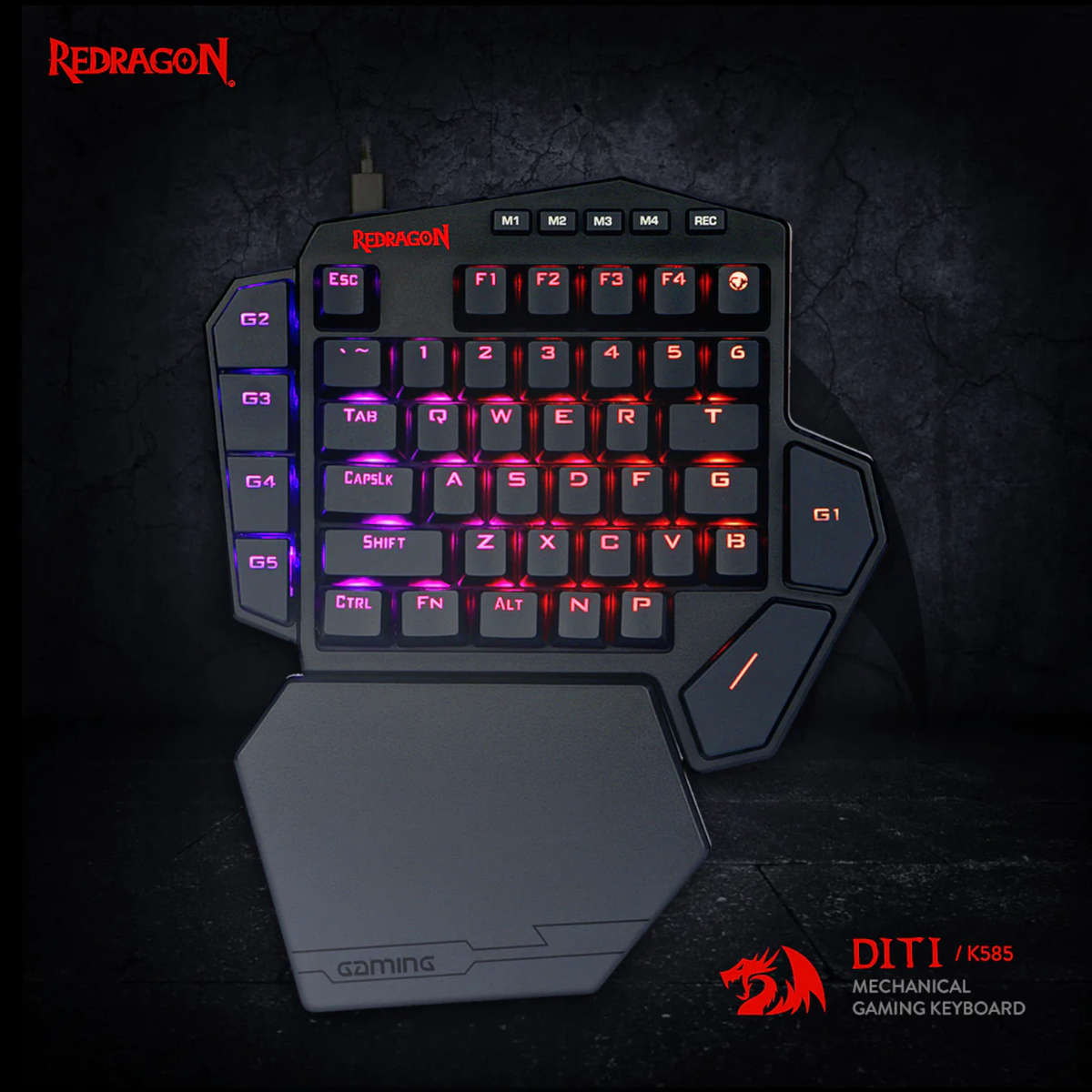 Redragon - Diti Elite Pro One-Handed RGB Wireless Mechanical Gaming Keyboard - Black - Redragon -...
