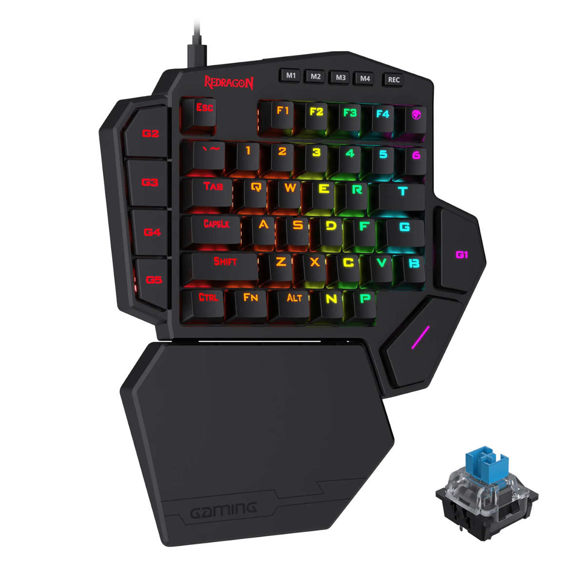 Redragon - Diti Elite Pro One-Handed RGB Wireless Mechanical Gaming Keyboard - Black - Redragon -...