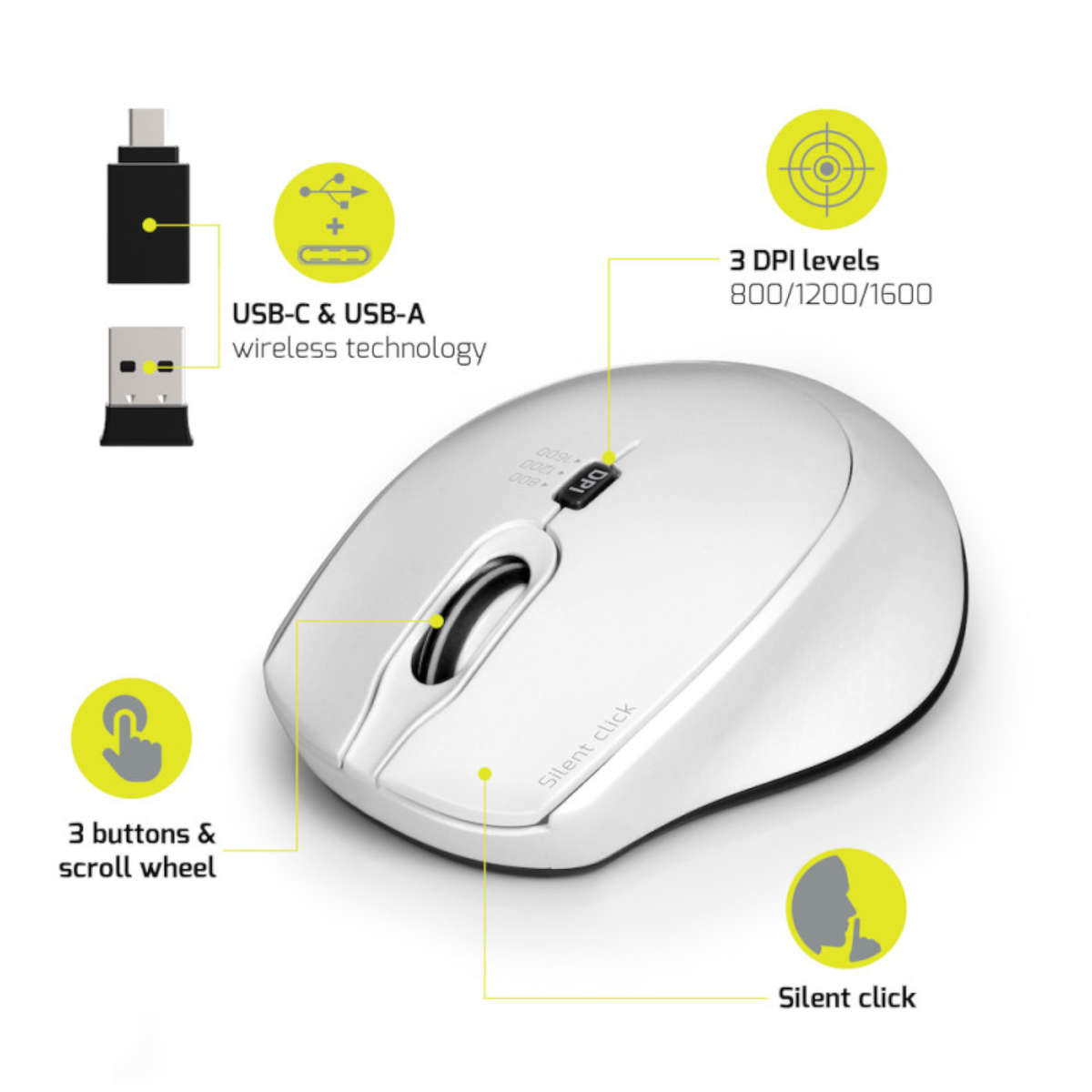 Port - Office Pro Silent 2.4GHz Wireless Mouse White - Port - Office Pro Silent 2.4GHz Wireless M...