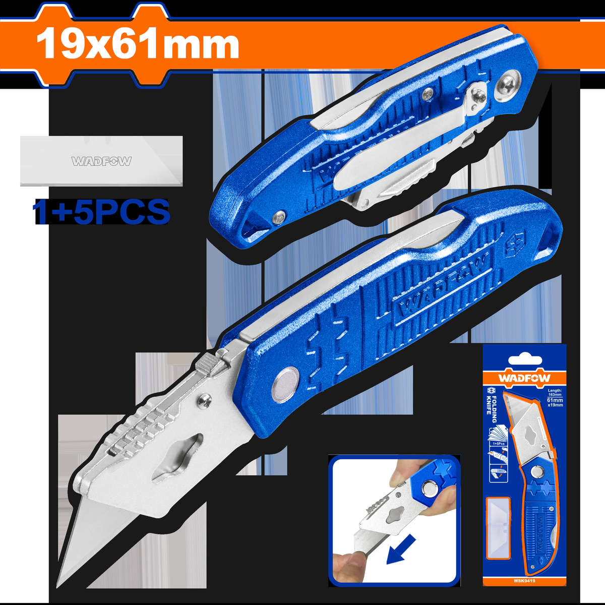 Wadfow - Folding Knife (61×19mm) with 5 Extra Blades - Wadfow - Folding Knife (61×19mm) with 5 ...