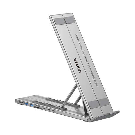 Unitek - USB-C Foldable Laptop Stand 7IN1 Replicator 100W Power Delivery - Unitek - USB-C Foldabl...