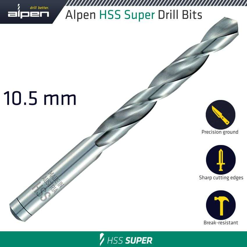 Alpen - Hss Super Drill Bit 10.5mm Bulk - Alpen - Hss Super Drill Bit 10.5mm Bulk