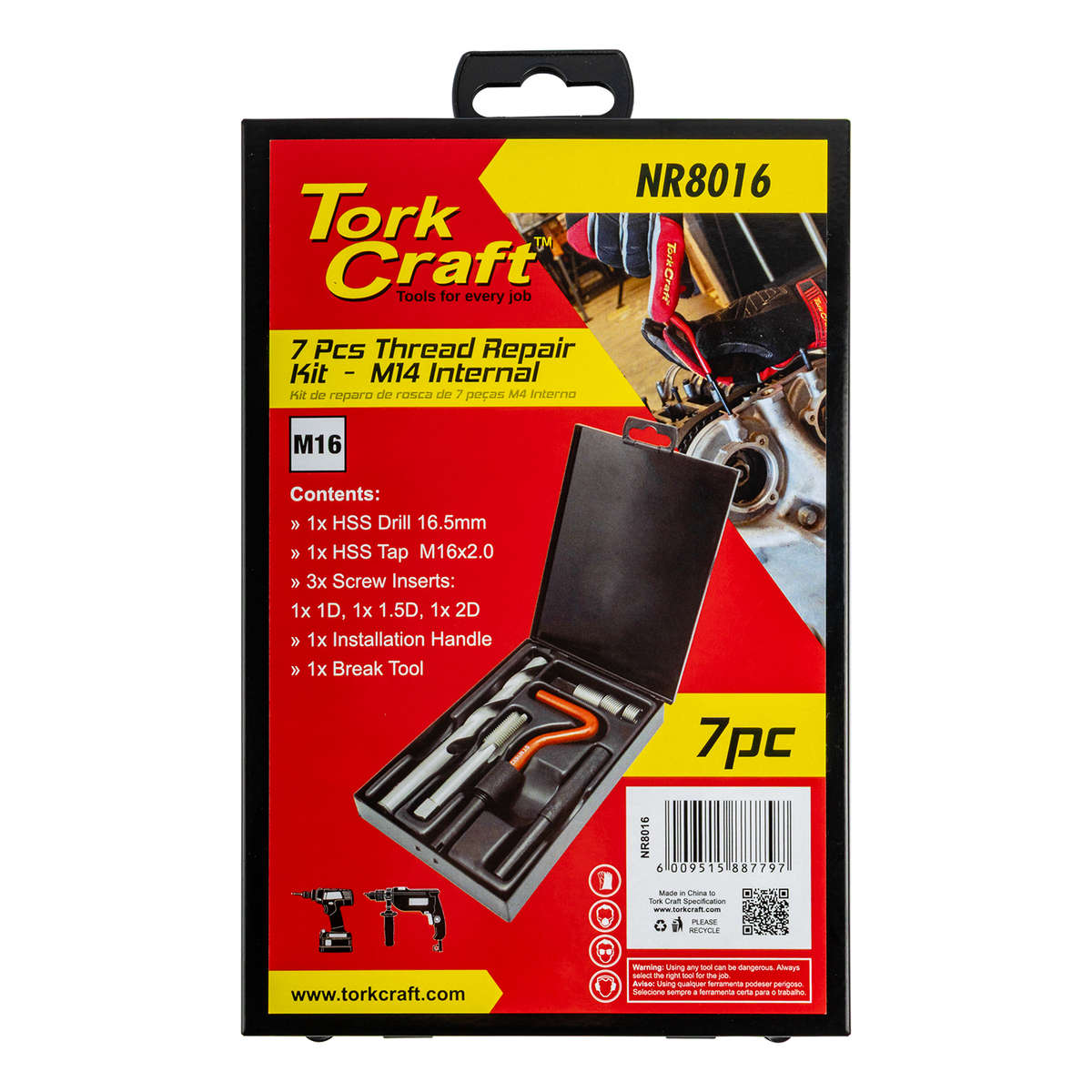 Tork Craft - Thread Repair Kit 7Pc M16 X 2.0mm Internal (Metal Box) - Tork Craft - Thread Repair ...