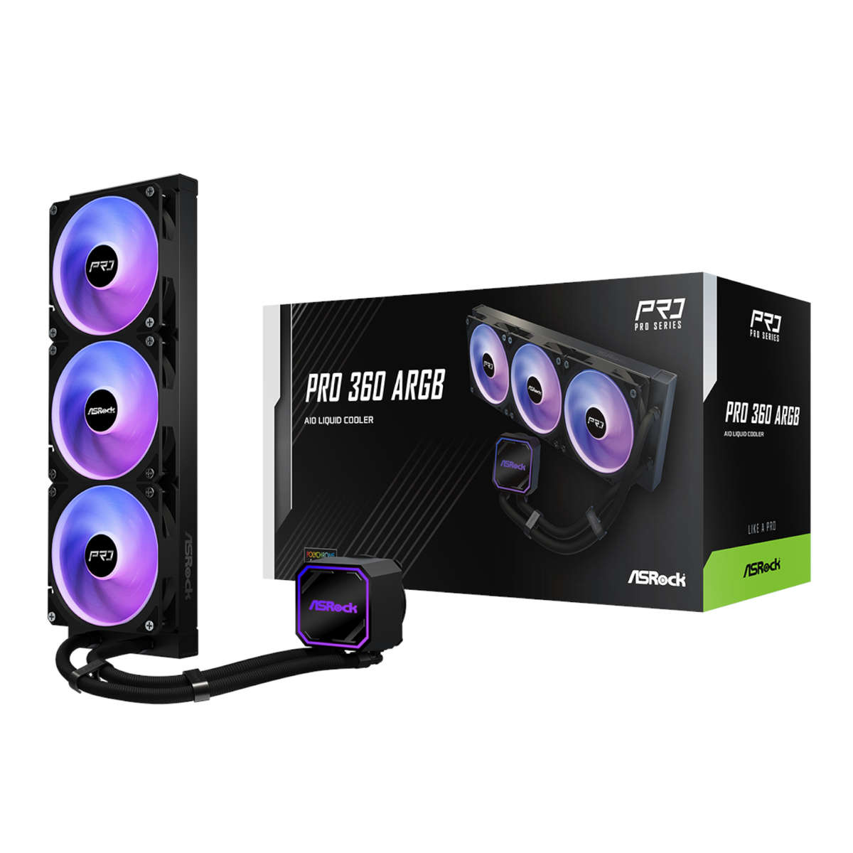 ASRock - Asus - ASRock - PRO 360 ARGB All-in-one Liquid CPU Cooler - Black - ASRock - Asus - ASRo...