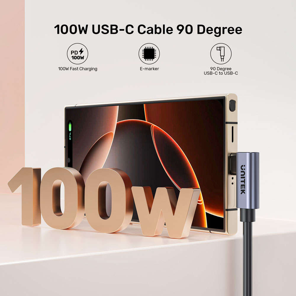 Unitek - C14147A 1M Pd 100W USB Type-C Dual 90-Degree Cable - Unitek - C14147A 1M Pd 100W USB Typ...