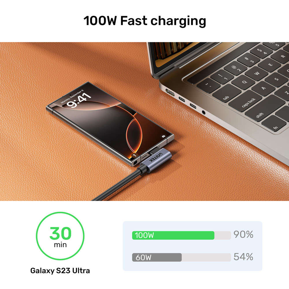 Unitek - C14147A 1M Pd 100W USB Type-C Dual 90-Degree Cable - Unitek - C14147A 1M Pd 100W USB Typ...