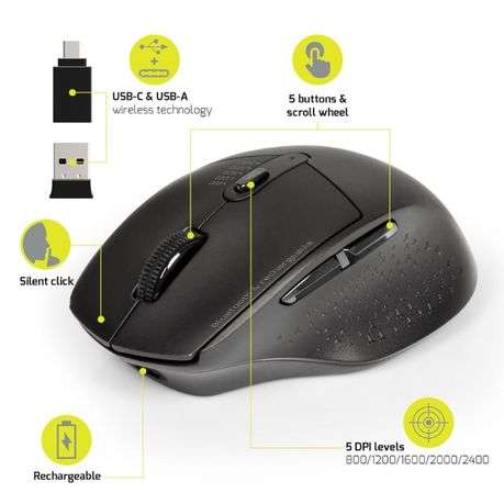Port - 2.4GHz Wireless Bluetooth Rechargeable Mouse PRO - Port - 2.4GHz Wireless Bluetooth Rechar...