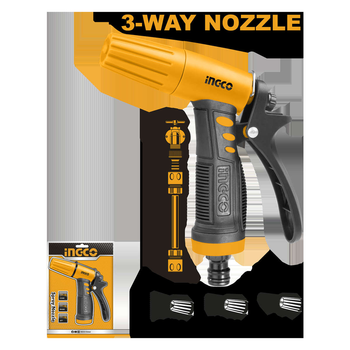 Ingco - Plastic 3-Way Trigger Spray Nozzle - Ingco - Plastic 3-Way Trigger Spray Nozzle