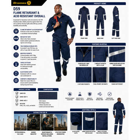 D59 Flame Retardant & Acid Resistant Overall - EU 32 - D59 Flame Retardant & Acid Resistant Overa...