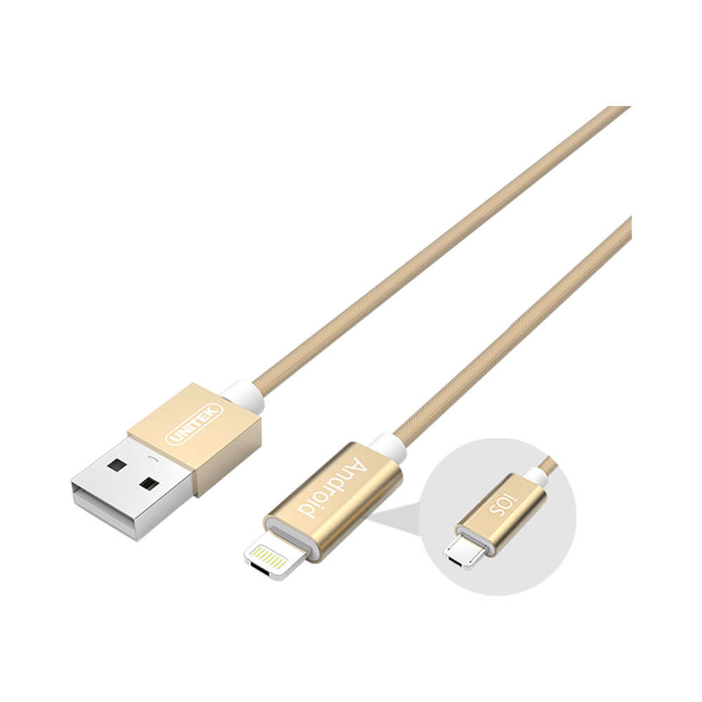 Unitek - 1.5m 2 in 1 Micro & Lightning Cable - Gold - Unitek - 1.5m 2 in 1 Micro & Lightning Cabl...