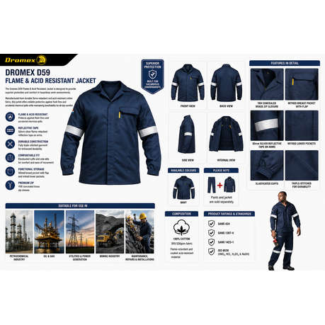 Dromex - D59 Flame And Acid Resistant Navy Blue Jacket - EU 32 - Dromex - D59 Flame And Acid Resi...