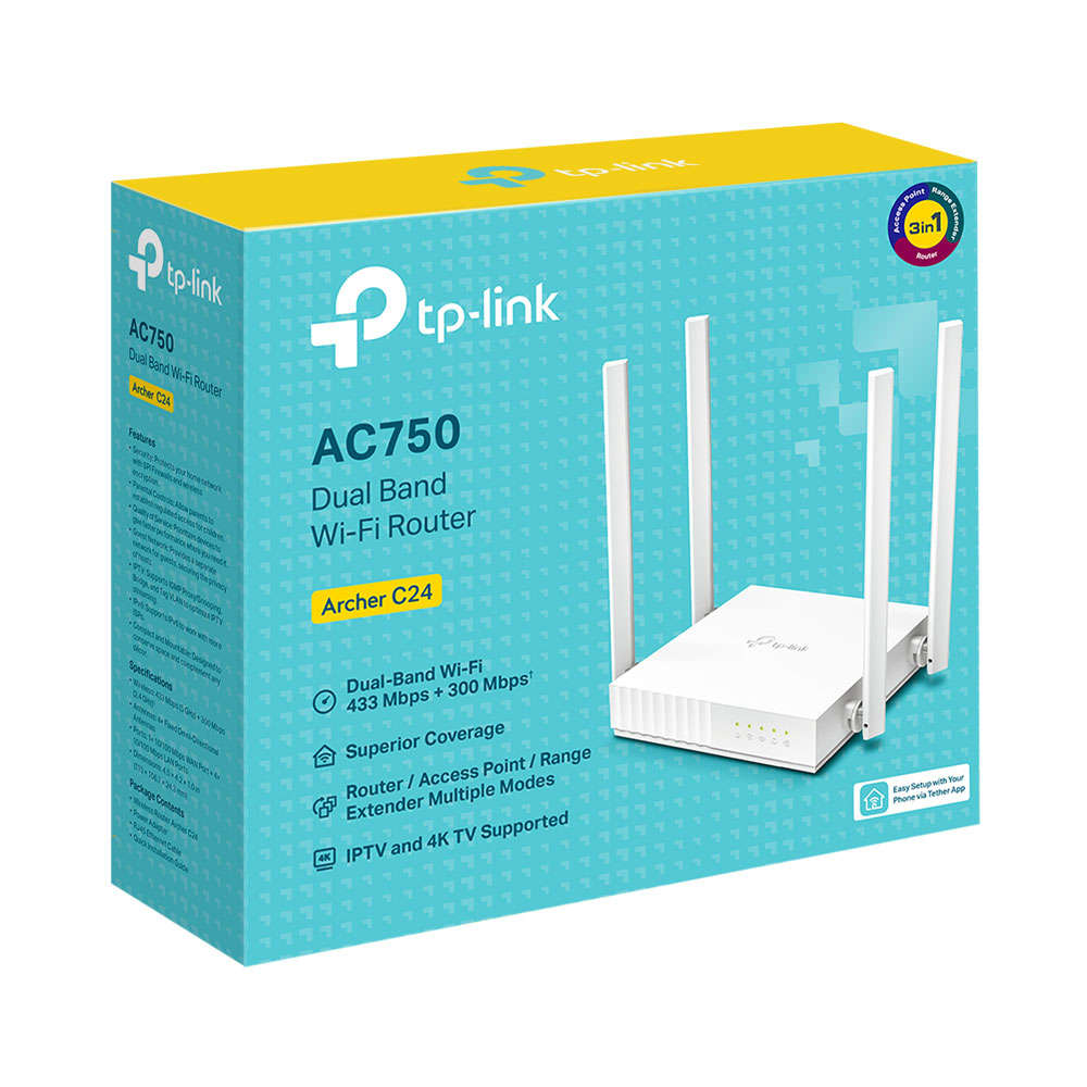 Tp-Link - Archer C24 AC750 Dual-Band WiFi Router with 4 Antennas & Multi-Mode - Tp-Link - Archer ...